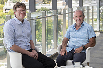 Professor David Komander with Parkinson's patient Shane Kirne at WEHI.