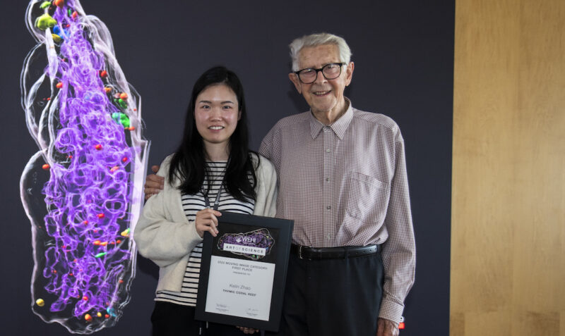 Emeritus Professor Jacques Miller AC and PhD student Kelin Zhao, 2022 Art of Science winner