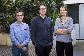 Dr Francois Vaillant, Dr James Whittle and Dr Delphine Merino standing outside