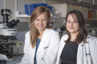 Dr Ana Janic and Liz Valente sitting in a laboratory