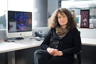 Anne Voss sitting in office with computer in background