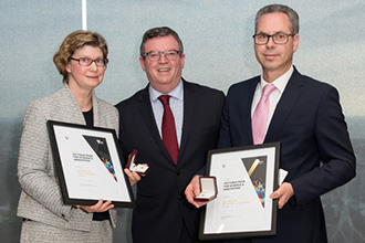 Professors Geoff Lindeman and Jane Visvader with MP Frank McGuire