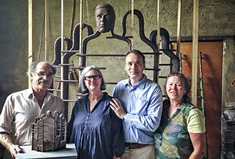 Michael Meszaros and the Dyson family with the Mathison sculpture