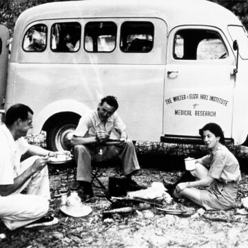 Researchers with the mobile laboratory van used for field trips to the Murray Valley