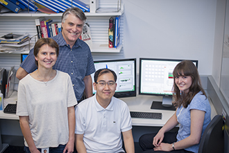 Researchers using a computer
