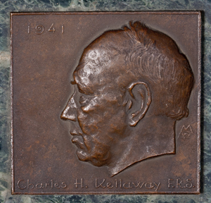 Brass plaque commemorating Dr Kellaway's election to the Royal Society