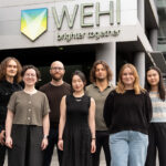 Members of the King Lab are photographed in front of the WEHI Parkville building