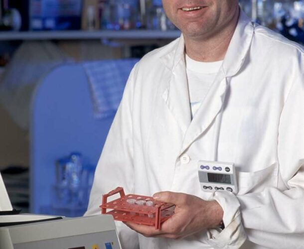 Professor Andreas Strasser working in the lab