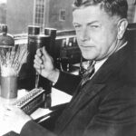 Sir Frank Macfarlane Burnet at work in the laboratory.