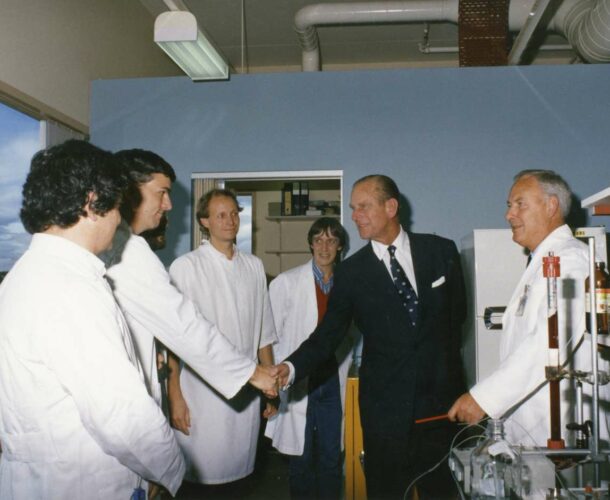 HRH, Prince Philip, the Duke of Edinburgh visits the institute in 1988