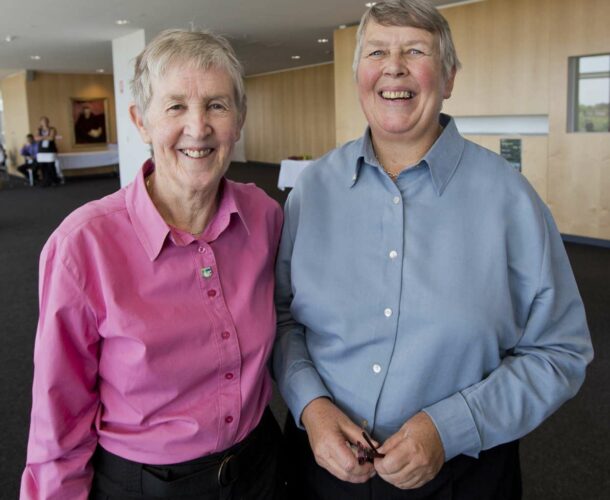 Pauline Speedy and Jenny Tatchell smiling