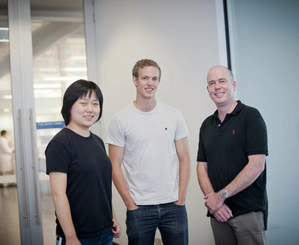 Mr Michael Harris, son of the late Alan Harris (far right), joined two of our Alan W Harris Honours Scholarship recipients, Jie Zhou and Simon Preston.