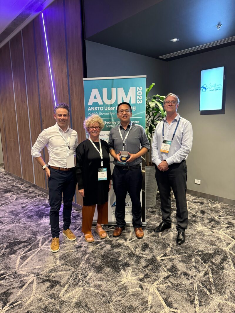 From left: Simon Wilkins, Linda Wilkins, Dr Yanxiang Meng and the director of ANSTO Professor Michael James. 