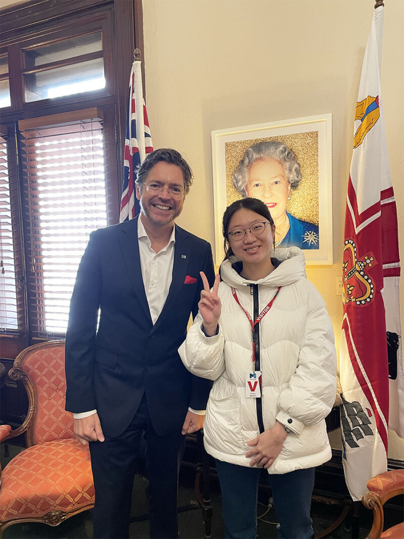 Deputy Lord Mayor Nicholas Reece and WEHI alumna Yun Li, during a visit to City of Melbourne Town Hall.