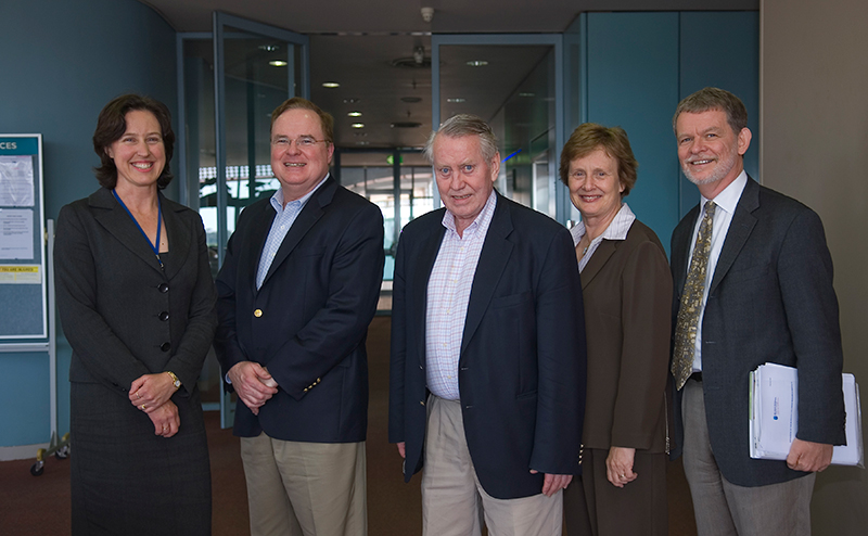 L-R: Former WEHI COO, Maureen O'Keefe, former executive director of the Atlantic Philanthropies, Dr David Kennedy, The Atlantic Philanthropies USA director, the late Charles F. Feeney, former WEHI director Professor Suzanne Cory AC and former Atlantic Philanthropies CEO, Gara La Marche.