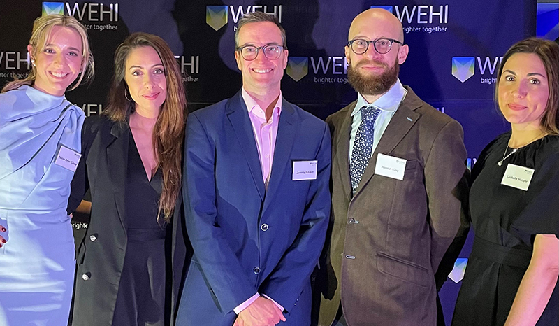 WEHI’s Dr Hamish King (second from right) with Munro Partners’ Taylor Bree-Casey, Bianca Mercury, Jeremy Gibson and Lechelle Hooper.