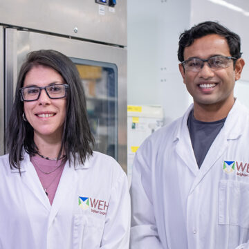 Two WEHI researchers are photographed side-by-side in a laboratory